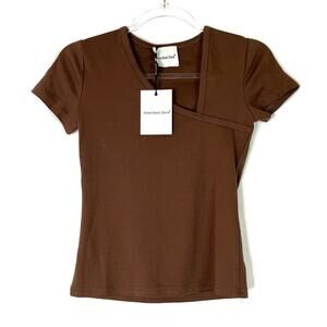 Valen Basic Store | Brown Asymmetrical Neckline Short Sleeve Top NWT